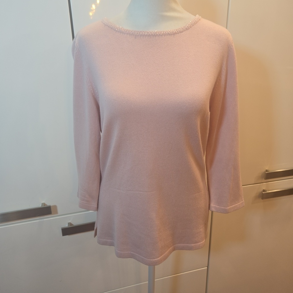 Silk Cashmere Beaded Baby Pink Pullover Knit Sweater Womens Size Small - Picture 2 of 9